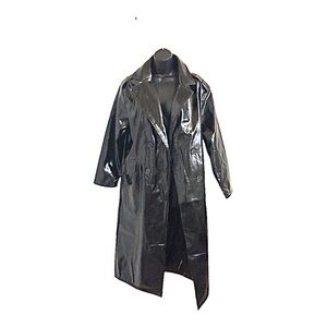 Black patent glossy oversized double breasted long‎ trench coat Women's Small